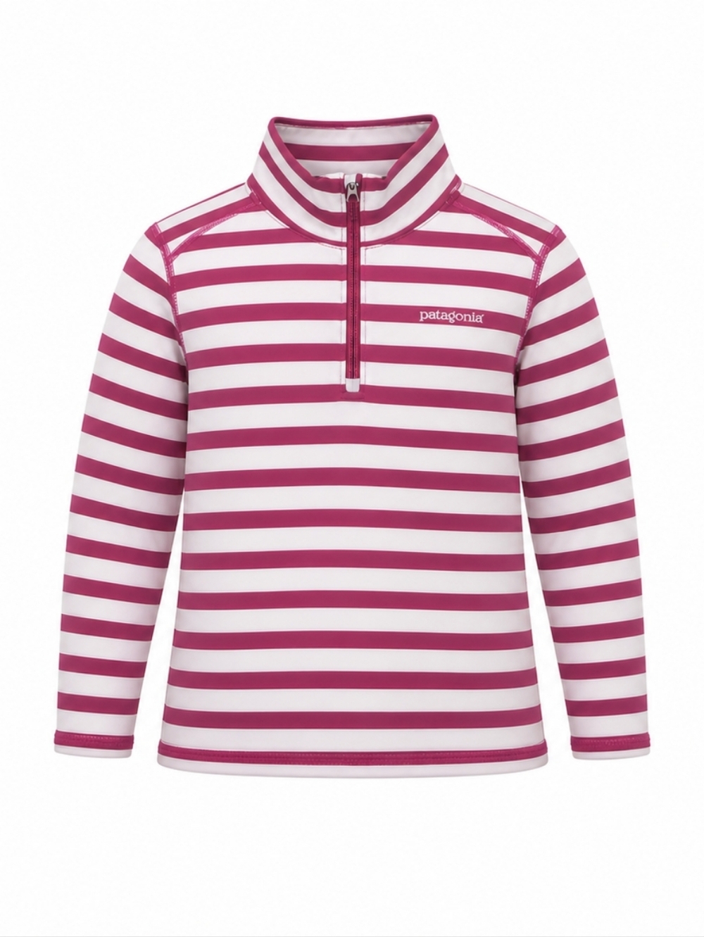 Patagonia Capilene Pink & Gray Striped Half-Zip Pullover Kids L
